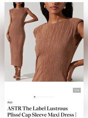 NORDSTROM- ASTR The Label Lustrous Plissé Cap Sleeve Maxi Dress - Brown